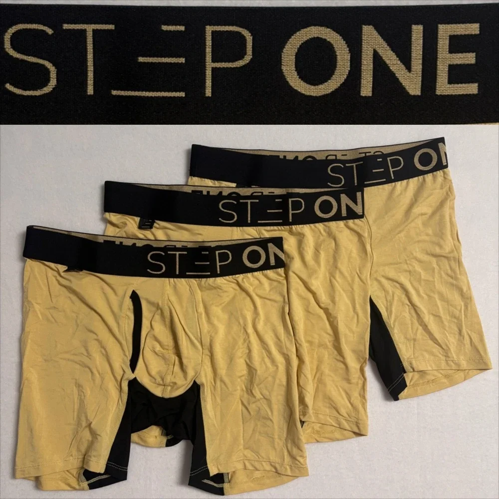 NWOT Step One Mens M Boxer Briefs Yellow Bamboo Anti-Chafe 3 Pack 2213L M-Boxer